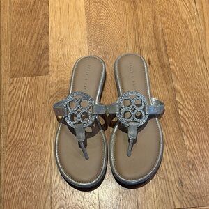 Kelly & Katie Silver Sandals with Floral Design